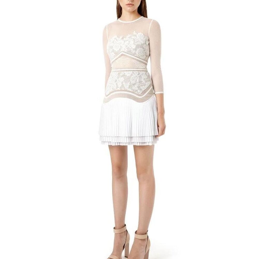 Three Floor White lace mini dress with mesh sleeves - Picture 7 of 10